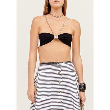 Stretch Tweeded Crepe Top - Black/White