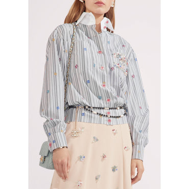 Striped Cotton Poplin Blouse - Whi/Bck/Pin/Blu/Yel
