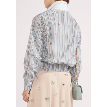 Striped Cotton Poplin Blouse - Whi/Bck/Pin/Blu/Yel