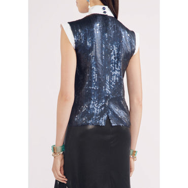 Glittered Muslin Blouse - Navy