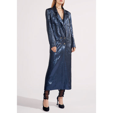 Glittered Muslin Coat - Navy