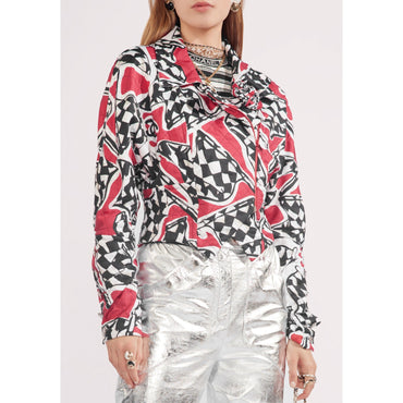Printed Silk Twill Jacket - Red/Bck/Whi/Bei