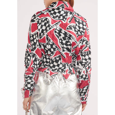 Printed Silk Twill Jacket - Red/Bck/Whi/Bei