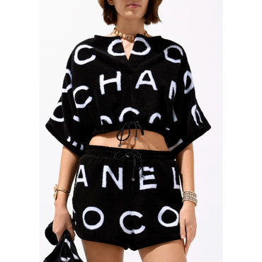Cotton Terrycloth Top - Black/White