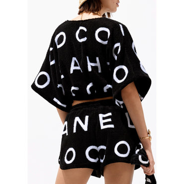 Cotton Terrycloth Top - Black/White