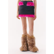 Lambskin Shearling Skirt - Pink/Black