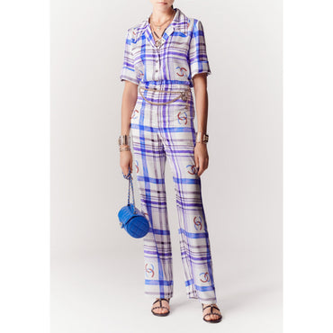 Printed Satin Jump Suit - White/Blue/Red/Black