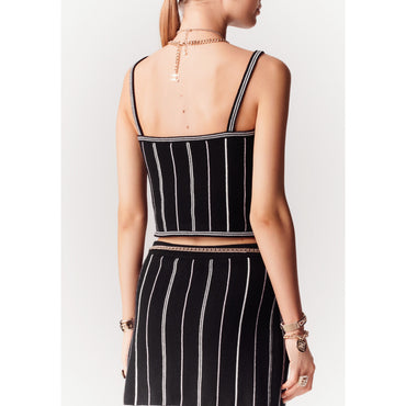 Cashmere 2Ply Knit Top - Black/Silk White/Pink