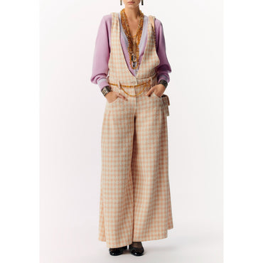 Fantasy Cotton Tweed Jump Suit -  Orange/Ecru