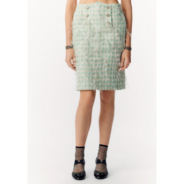 Fantasy Cotton Tweed Skirt - Green/Ecru