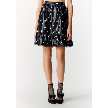 Embroidered Calfskin Skirt - Black/White