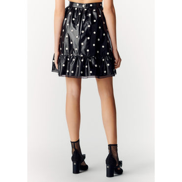 Embroidered Calfskin Skirt - Black/White
