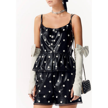 Embroidered Calfskin Top - Black/White