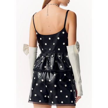 Embroidered Calfskin Top - Black/White