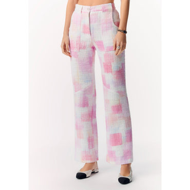 Painted Cotton Tweed Pants - Pink/White/Purple/Blue