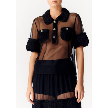 Silk/Polyamide Knit Top - Black