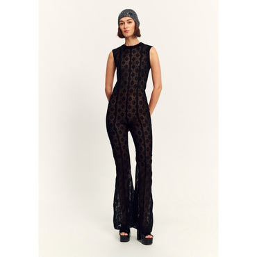Flower Cotton Lace Jump Suit - Black