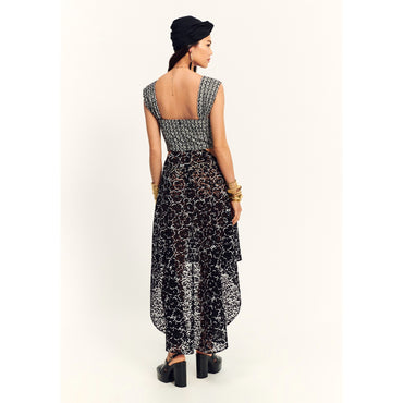 Figured Taffeta Dress - White/Black