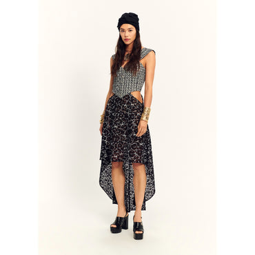 Figured Taffeta Dress - White/Black