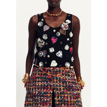 Printed Bows Cot Tweed Dress - Navy/Orange/Green/Black