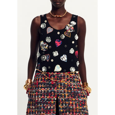 Printed Bows Cot Tweed Dress - Navy/Orange/Green/Black
