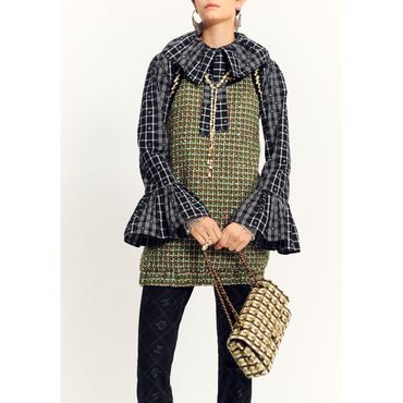 Fantasy Tweed Dress - Green/Ecru/Burg/Brown