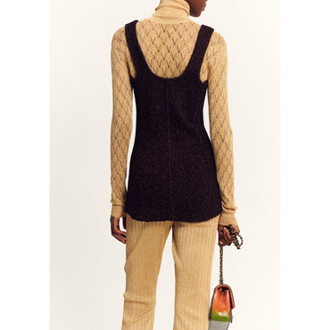 Cashmere/Wool Knit Top - Burgundy/Yellow/Orange