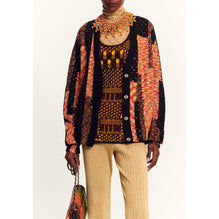Wool/Cotton Cardigan - Black/Orange