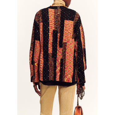 Wool/Cotton Cardigan - Black/Orange