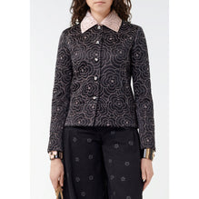 Embroidered Silk Satin Jacket - Black/Pink
