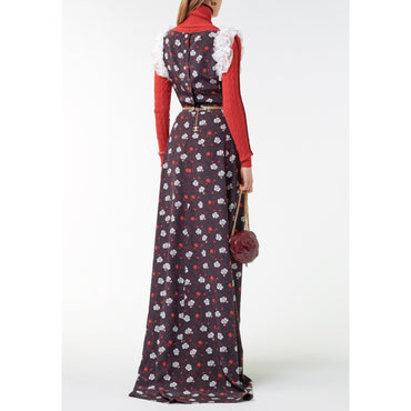 Printed Crepe De Chine Dress - Black/Red/White