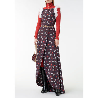 Printed Crepe De Chine Dress - Black/Red/White