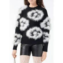 Cashmere/Feather Pullover - Black/White