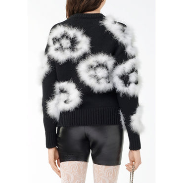 Cashmere/Feather Pullover - Black/White