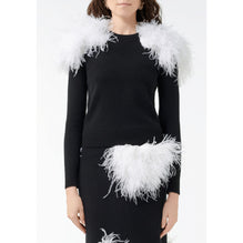 Cashmere/Feather Pullover - Black/White