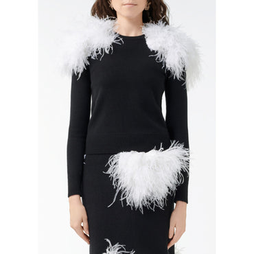 Cashmere/Feather Pullover - Black/White