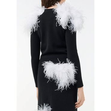 Cashmere/Feather Pullover - Black/White