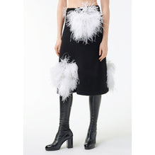 Cashmere/Ostrich Feathers Skirt - Black/White