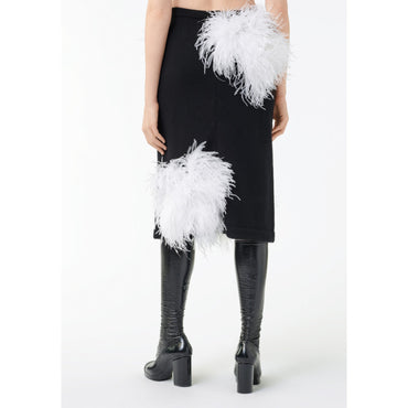 Cashmere/Ostrich Feathers Skirt - Black/White