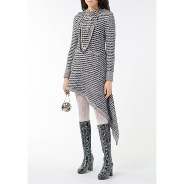 Silk/Metallic Fiber Dress - Black/Silk White/Silvery