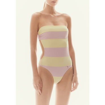 Stretch Jersey 1 Piece Swimming Suit - Yellow/Pink