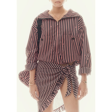 Coated Canvas Blouson - Black/Coral