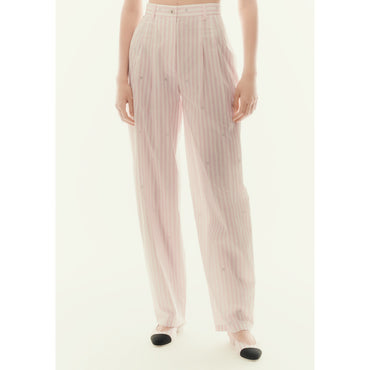 Stretch Cotton Pants -  Pink/White