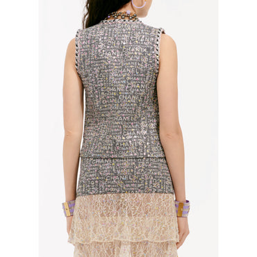 Embroidered Jacq Denim Vest - Black/Ecru/Yel/Pink/Blue