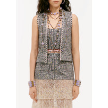 Embroidered Jacq Denim Vest - Black/Ecru/Yel/Pink/Blue