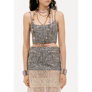 Embroidered Jacq Denim Top - Black/Ecru/Yel/Pink/Blue