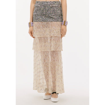 Embroidered Jacq Denim Skirt - Black/Ecru/Yel/Pink/Blue