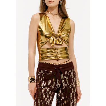 Laminated Stretch Jersey Top - Golden