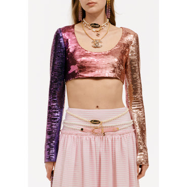 Shaded Sequin Tulle Top - Purple/Pink/Gold