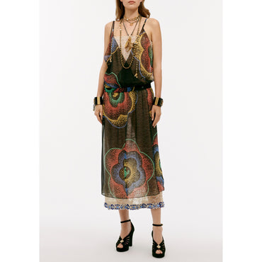 Printed Silk Muslin Dress - Black/Yel/Green/Red/Blue